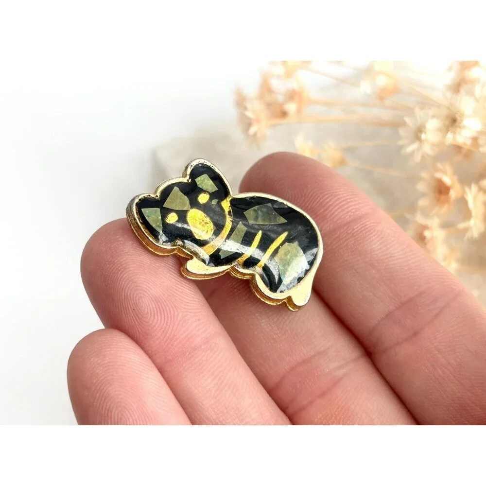 Koala Bear Gold Toned Figural Opal Inlay Vintage Brooch | Lapel Pin | Pendant